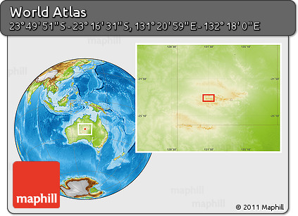 Physical Location Map of the Area around 23° 33' 11" S, 131° 49' 29" E