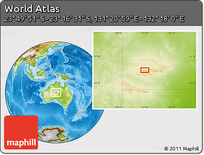 Physical Location Map of the Area around 23° 33' 11" S, 131° 49' 29" E