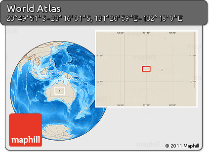 Shaded Relief Location Map of the Area around 23° 33' 11" S, 131° 49' 29" E