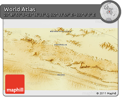 Physical 3D Map of the Area around 23° 33' 11" S, 132° 40' 30" E
