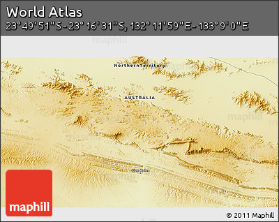 Physical 3D Map of the Area around 23° 33' 11" S, 132° 40' 30" E