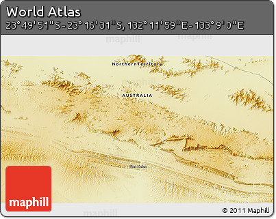 Physical 3D Map of the Area around 23° 33' 11" S, 132° 40' 30" E