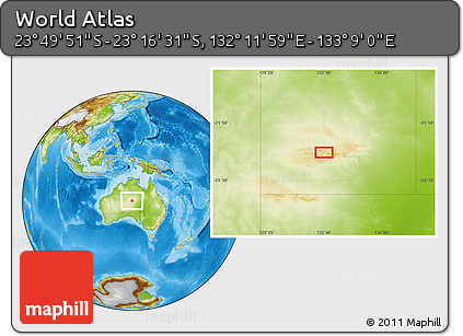 Physical Location Map of the Area around 23° 33' 11" S, 132° 40' 30" E
