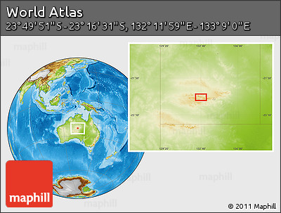 Physical Location Map of the Area around 23° 33' 11" S, 132° 40' 30" E