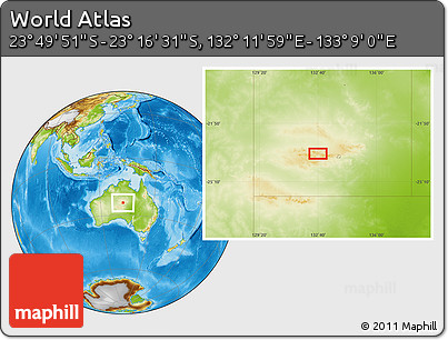 Physical Location Map of the Area around 23° 33' 11" S, 132° 40' 30" E