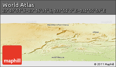 Physical Panoramic Map of the Area around 23° 33' 11" S, 134° 22' 30" E