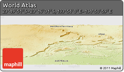 Physical Panoramic Map of the Area around 23° 33' 11" S, 134° 22' 30" E