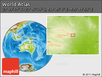 Physical Location Map of the Area around 23° 33' 11" S, 135° 13' 29" E