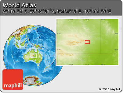 Physical Location Map of the Area around 23° 33' 11" S, 135° 13' 29" E
