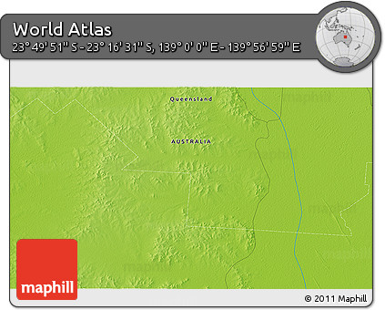 Physical 3D Map of the Area around 23° 33' 11" S, 139° 28' 29" E