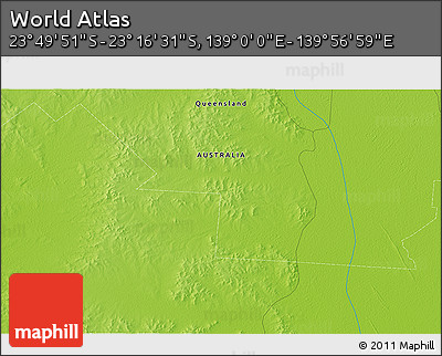 Physical 3D Map of the Area around 23° 33' 11" S, 139° 28' 29" E