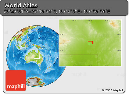 Physical Location Map of the Area around 23° 33' 11" S, 139° 28' 29" E