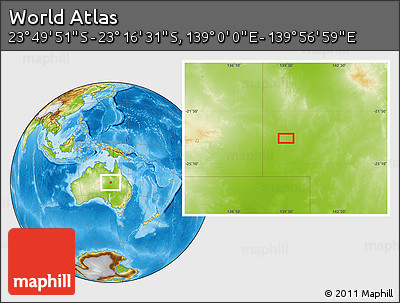 Physical Location Map of the Area around 23° 33' 11" S, 139° 28' 29" E
