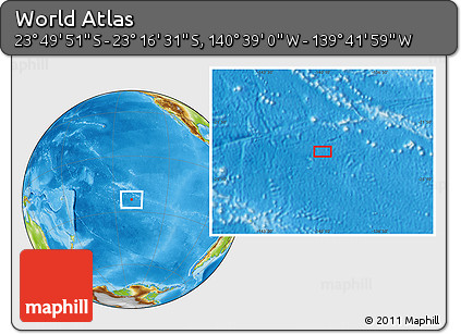 Physical Location Map of the Area around 23° 33' 11" S, 140° 10' 30" W