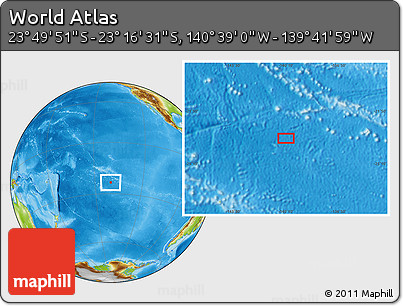Physical Location Map of the Area around 23° 33' 11" S, 140° 10' 30" W