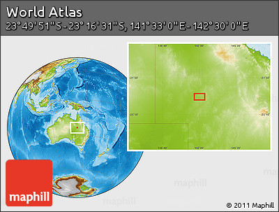 Physical Location Map of the Area around 23° 33' 11" S, 142° 1' 30" E