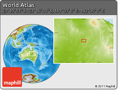 Physical Location Map of the Area around 23° 33' 11" S, 142° 1' 30" E