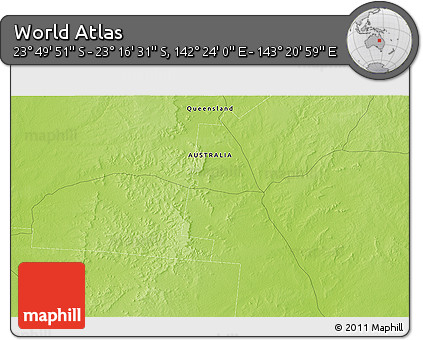 Physical 3D Map of the Area around 23° 33' 11" S, 142° 52' 30" E