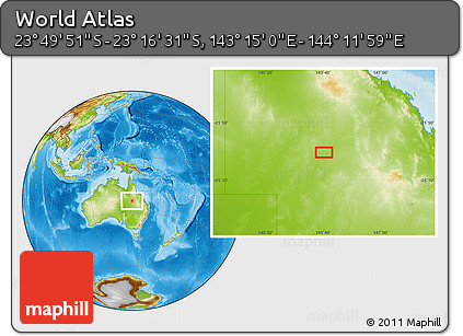 Physical Location Map of the Area around 23° 33' 11" S, 143° 43' 29" E