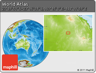 Physical Location Map of the Area around 23° 33' 11" S, 143° 43' 29" E