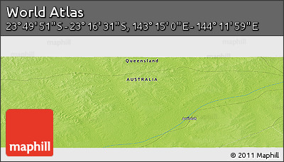 Physical Panoramic Map of the Area around 23° 33' 11" S, 143° 43' 29" E