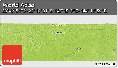 Physical Panoramic Map of the Area around 23° 33' 11" S, 143° 43' 29" E