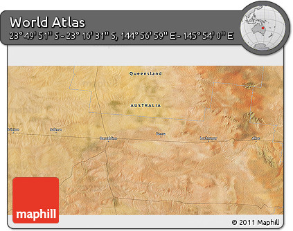 Satellite 3D Map of the Area around 23° 33' 11" S, 145° 25' 30" E