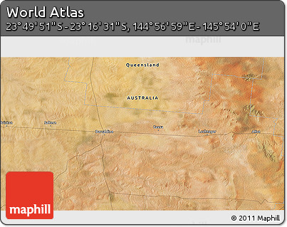 Satellite 3D Map of the Area around 23° 33' 11" S, 145° 25' 30" E