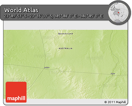 Physical 3D Map of the Area around 23° 33' 11" S, 146° 16' 30" E