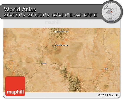 Satellite 3D Map of the Area around 23° 33' 11" S, 146° 16' 30" E