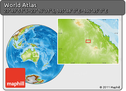 Physical Location Map of the Area around 23° 33' 11" S, 146° 16' 30" E