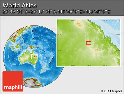 Physical Location Map of the Area around 23° 33' 11" S, 146° 16' 30" E