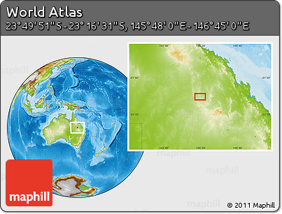 Physical Location Map of the Area around 23° 33' 11" S, 146° 16' 30" E