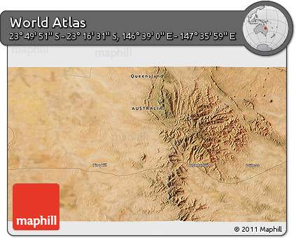 Satellite 3D Map of the Area around 23° 33' 11" S, 147° 7' 30" E