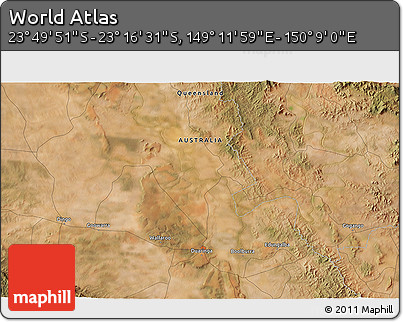 Satellite 3D Map of the Area around 23° 33' 11" S, 149° 40' 30" E