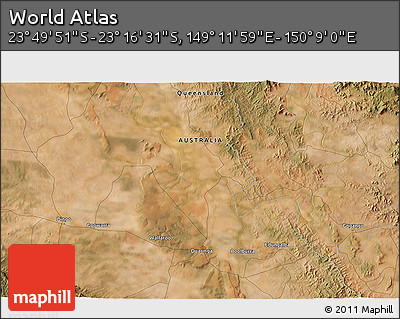 Satellite 3D Map of the Area around 23° 33' 11" S, 149° 40' 30" E