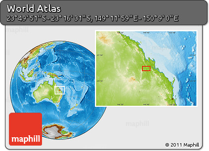 Physical Location Map of the Area around 23° 33' 11" S, 149° 40' 30" E