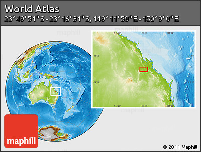 Physical Location Map of the Area around 23° 33' 11" S, 149° 40' 30" E