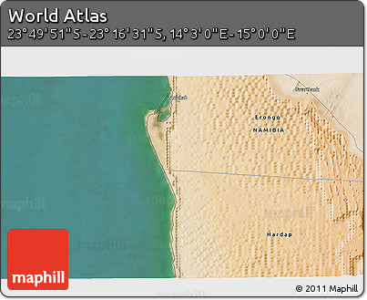 Satellite 3D Map of the Area around 23° 33' 11" S, 14° 31' 30" E