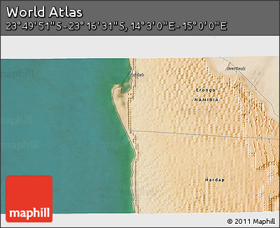 Satellite 3D Map of the Area around 23° 33' 11" S, 14° 31' 30" E