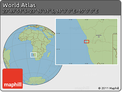 Savanna Style Location Map of the Area around 23° 33' 11" S, 14° 31' 30" E