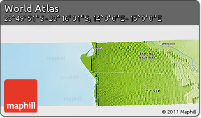 Physical Panoramic Map of the Area around 23° 33' 11" S, 14° 31' 30" E