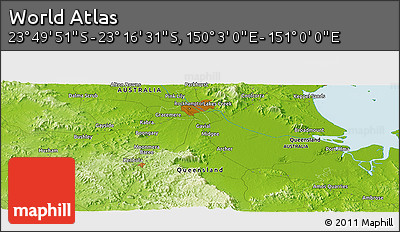 Physical Panoramic Map of the Area around 23° 33' 11" S, 150° 31' 30" E