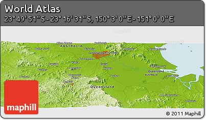 Physical Panoramic Map of the Area around 23° 33' 11" S, 150° 31' 30" E