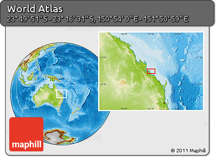 Physical Location Map of the Area around 23° 33' 11" S, 151° 22' 30" E