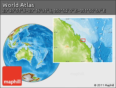 Physical Location Map of the Area around 23° 33' 11" S, 151° 22' 30" E