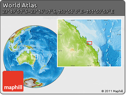 Physical Location Map of the Area around 23° 33' 11" S, 151° 22' 30" E