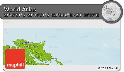 Physical Panoramic Map of the Area around 23° 33' 11" S, 151° 22' 30" E