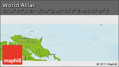 Physical Panoramic Map of the Area around 23° 33' 11" S, 151° 22' 30" E