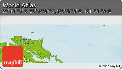 Physical Panoramic Map of the Area around 23° 33' 11" S, 151° 22' 30" E